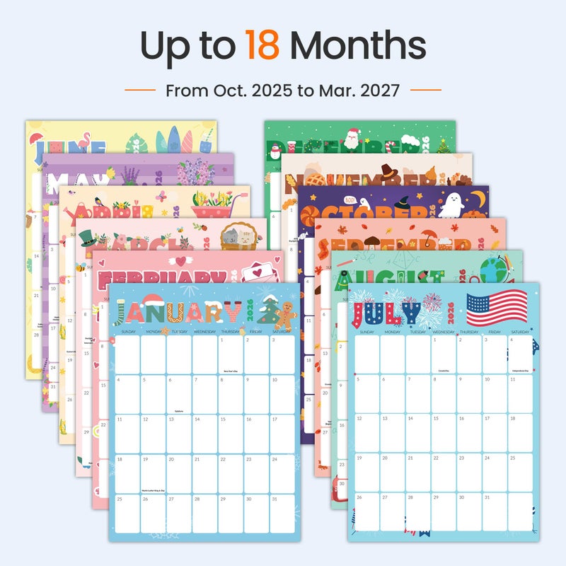 ساني تقويم SUNEE 2026، تعليق على الحائط لمدة 18 شهرًا، تقويم 2026 شهريًا، 8.5 بوصة × 11 بوصة، أكتوبر 2025 إلى مارس 2027، للتنظيم والتخطيط، لطيف - Image 4